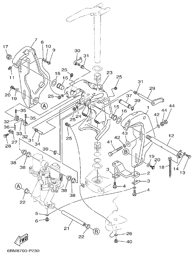 Yamaha F150DET, FL150DET BRACKET 1 parts diagram